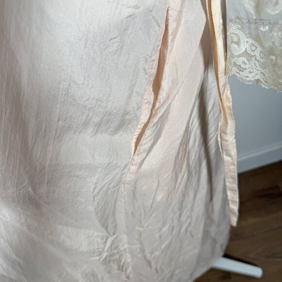 Vintage Linda 100% Silk & Lace Maxi Robe Long Coquette Romantic Light Pink M - Picture 5 of 16